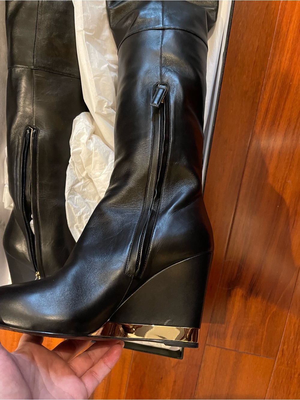 CHANEL Black Leather Tall Zipper Boots - Picture 5 of 10